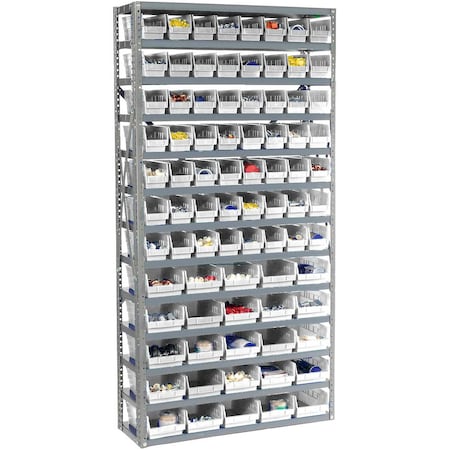 Global Industrial Steel Shelving With 144 4inH Plastic Shelf Bins Ivory, 36x12x72-13 Shelves 652786BG
